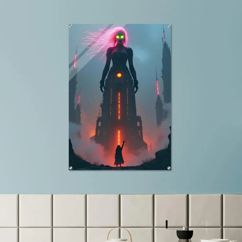 Fantasy art print displayed on Acrylic Print – Sci-fi Fairytale PixiOnyx Futurist Crystal Display