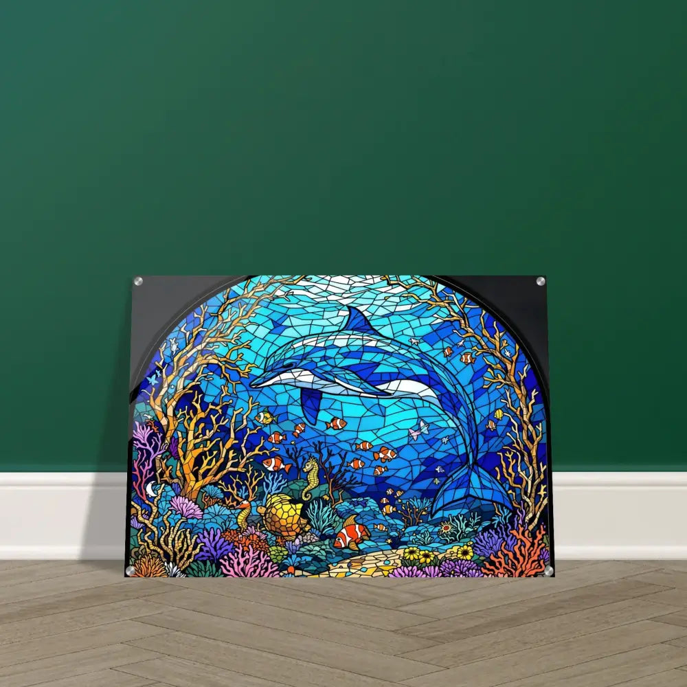 Acrylic Print Sea Cathedral with Stained-Glass Dolphin Scene by PixiOnyx Oceanlight Relic