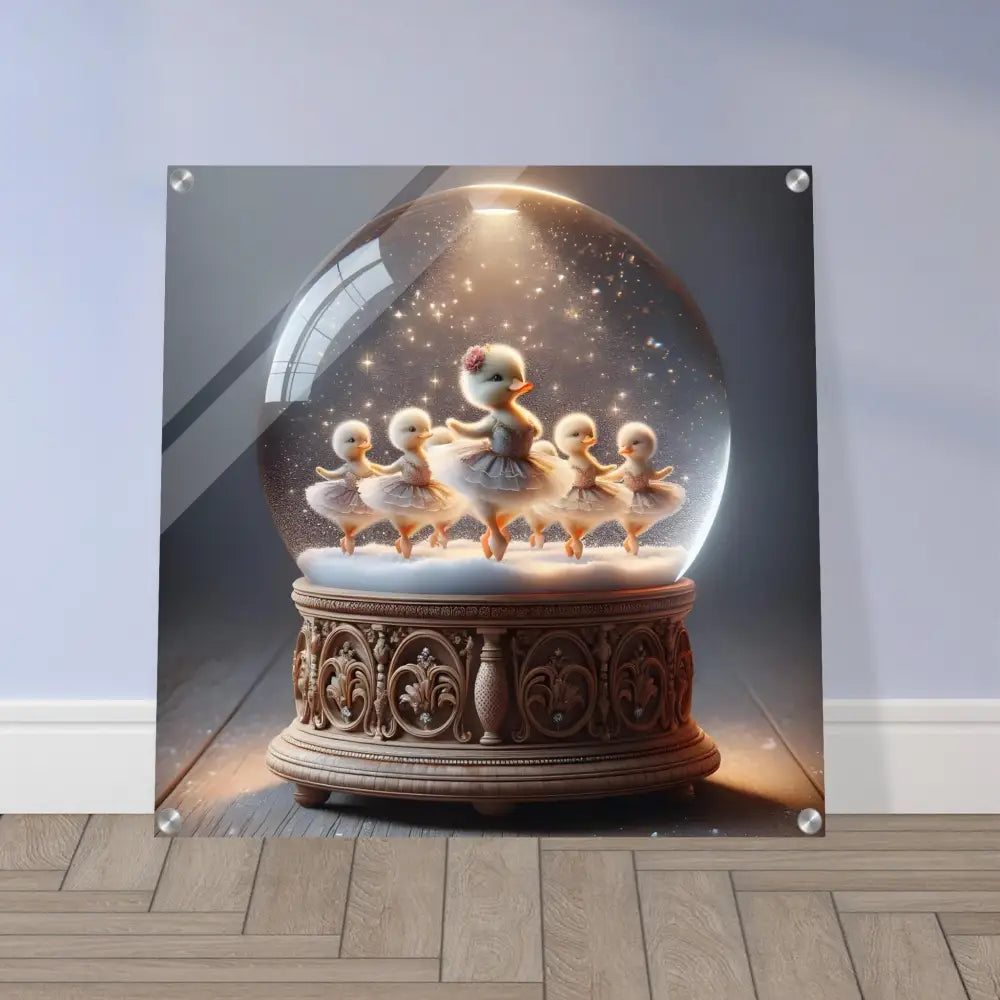 Duckling ballerina snow globe acrylic print from PixiOnyx Whimsical Winter collection