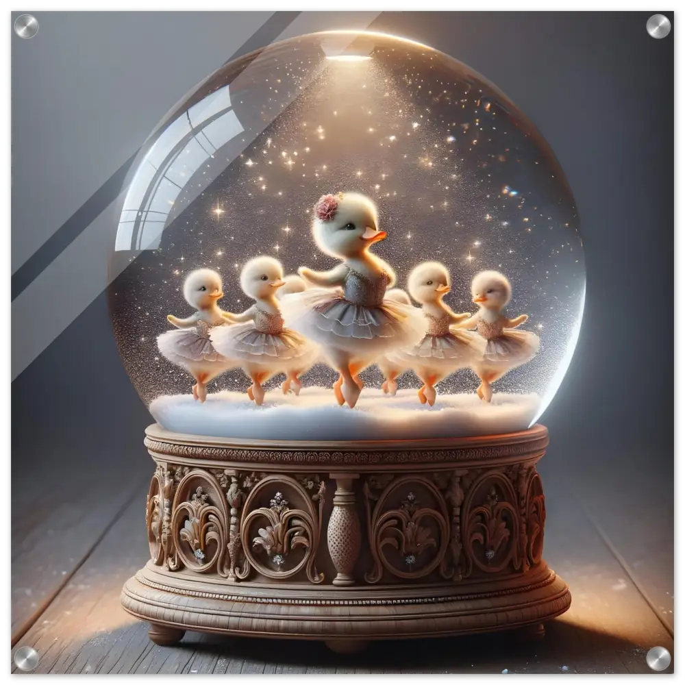 Duckling ballerina snow globe acrylic print from PixiOnyx Whimsical Winter collection