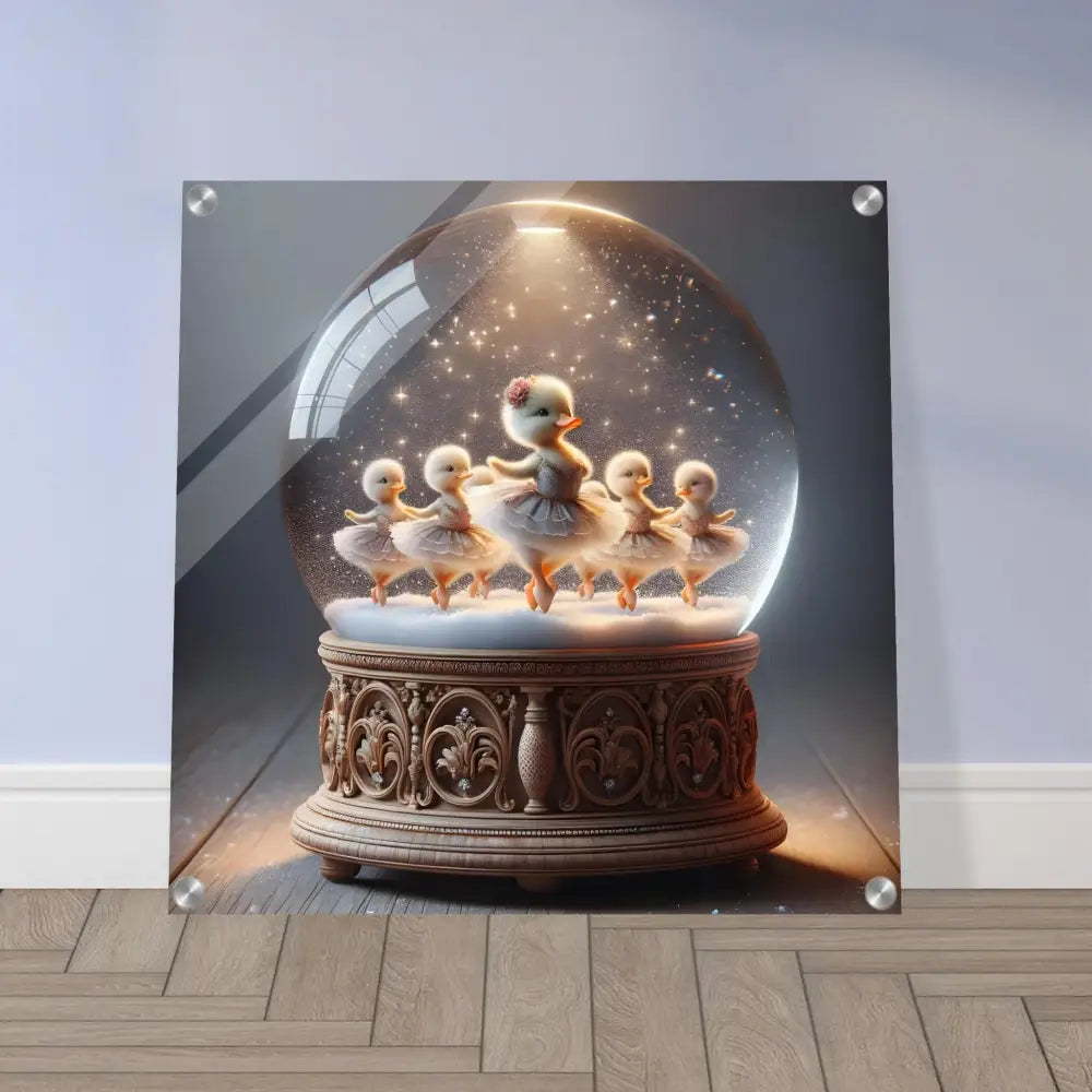 Duckling ballerina snow globe acrylic print from PixiOnyx Whimsical Winter collection