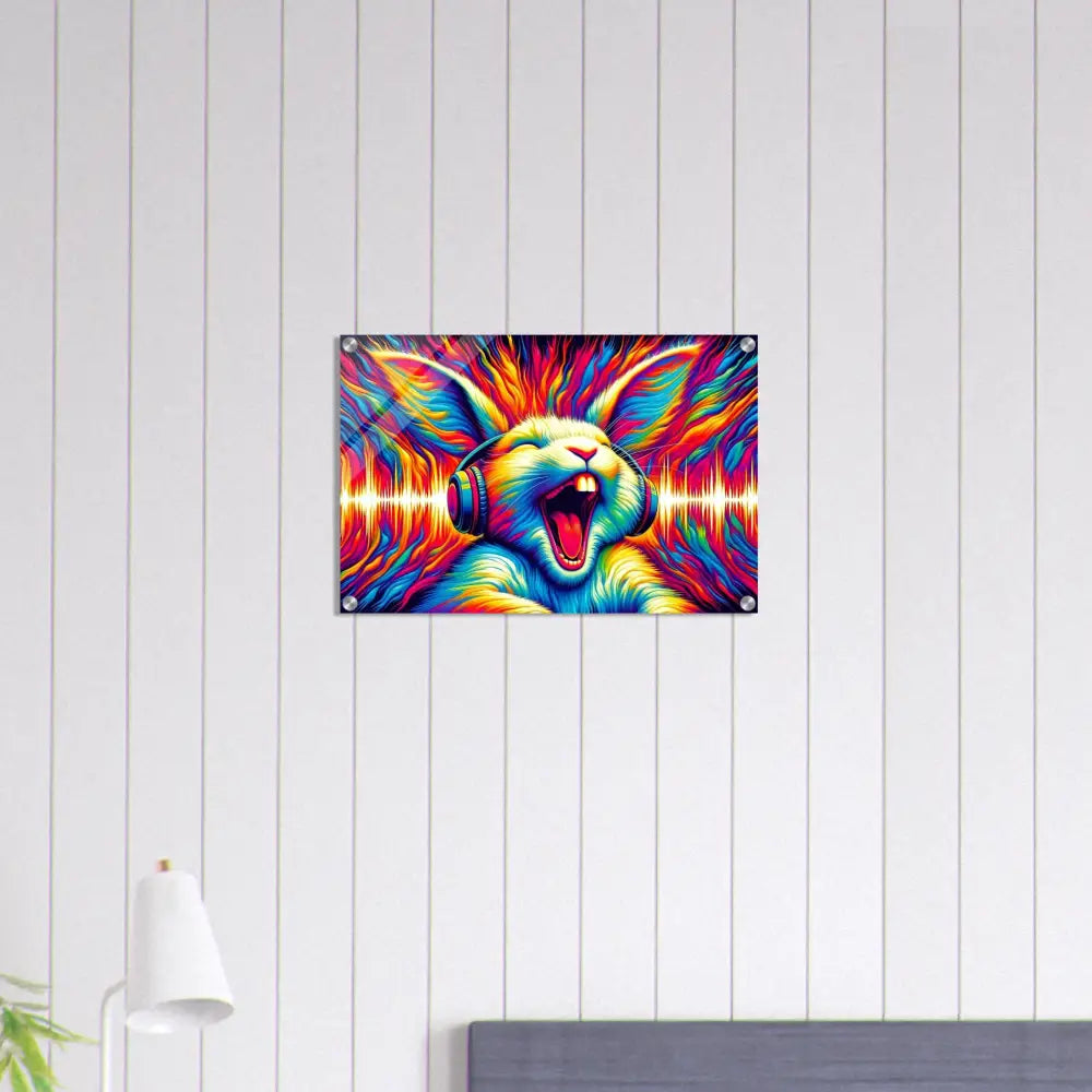 Colorful rabbit art with headphones from PixiOnyx Crystal Decibel Series acrylic print