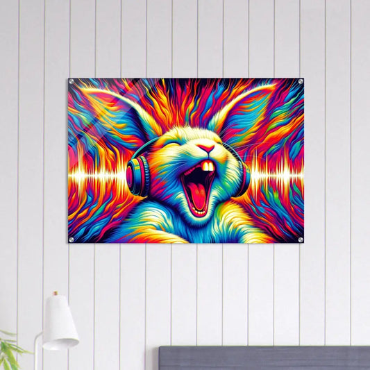 Colorful rabbit art print featured in Acrylic Print Sonic Scream by PixiOnyx Crystal Decibel Series