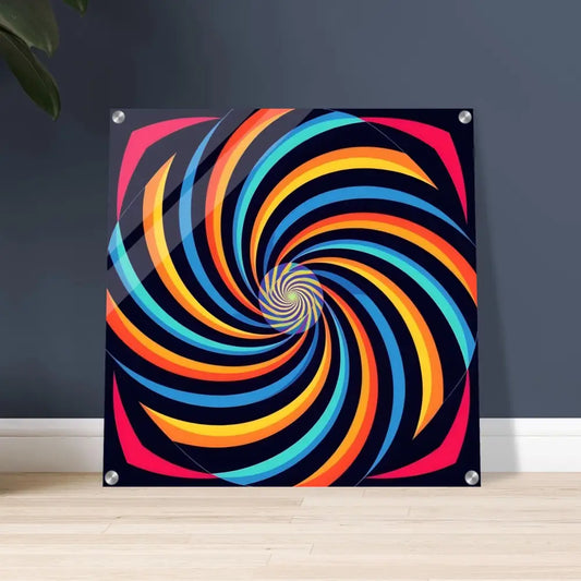 Colorful spiral wall art acrylic print titled Spirograph Swirl by PixiOnyx Crystal Clarity