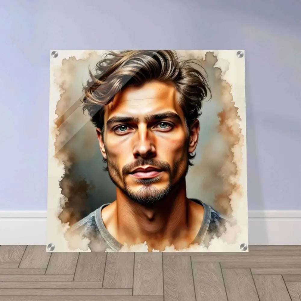 Acrylic print of stormworn resolve crystal depth portrait with watercolor border