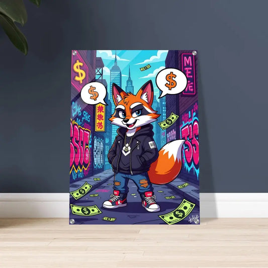 Cartoon fox art print on Acrylic Print Street Hustle Fox by PixiOnyx Clear Style