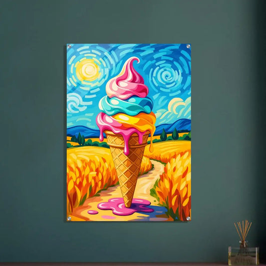 Colorful ice cream cone painting for Acrylic Print Sunlit Swirl of Pastoral Chaos PixiOnyx