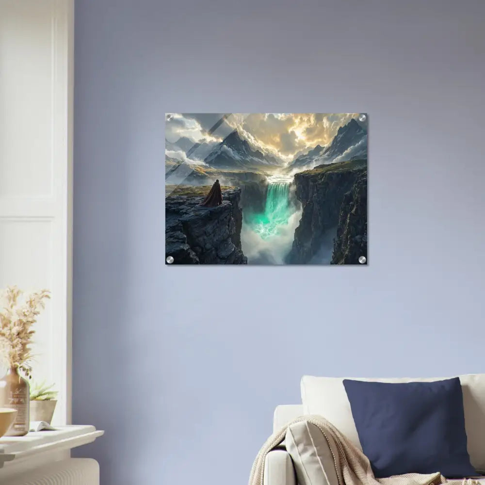 Waterfall landscape wall art acrylic print The Edge of Silence PixiOnyx Crystalline Drop Edition