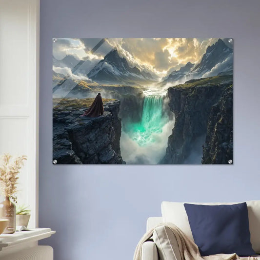 Acrylic print of waterfall landscape wall art from PixiOnyx Crystalline Drop Edition