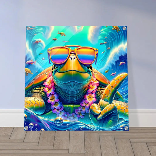 Colorful turtle artwork on Acrylic Print Turtle-y Misunderstood Bro by PixiOnyx Crystal Vibe Panel