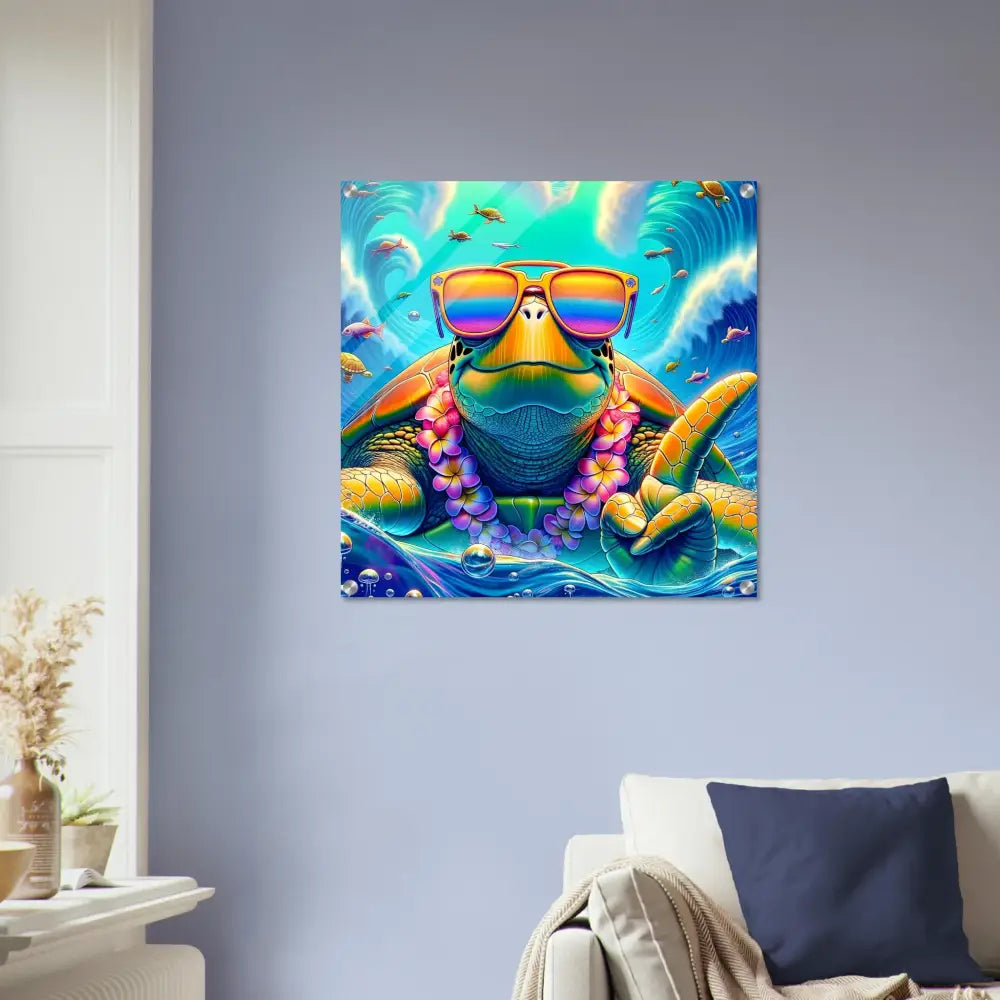 Vibrant Turtle Art Print on Acrylic Panel titled Turtle-y Misunderstood Bro from PixiOnyx