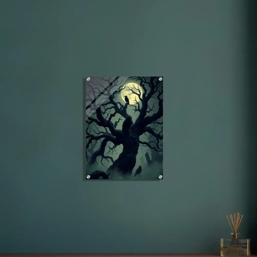 Spooky tree art Acrylic Print Watcher of the Crooked Moon PixiOnyx Ghostglass Edition