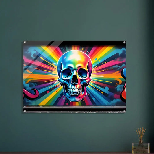 Colorful skull wall art acrylic neon graffiti explosion for modern decor style