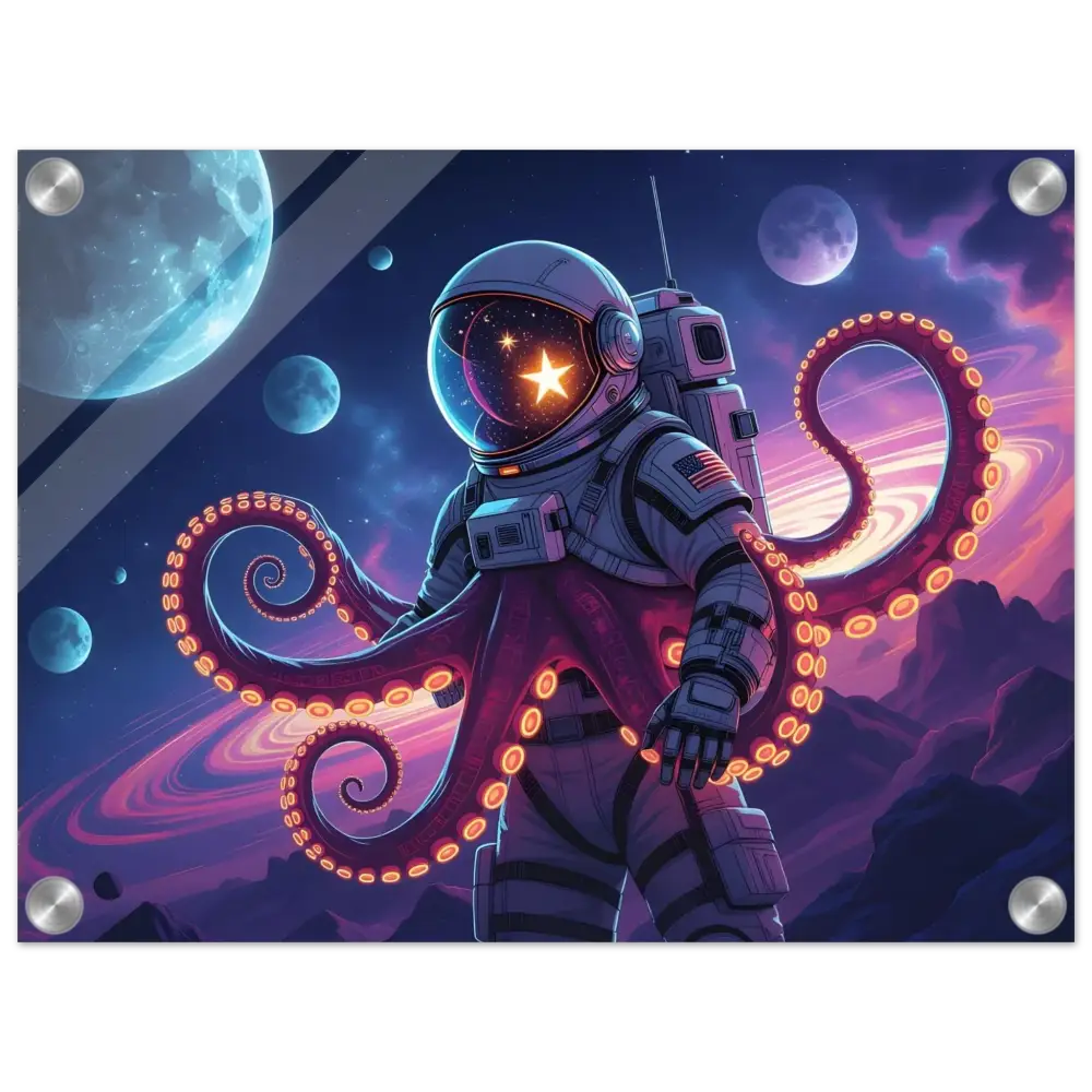 Acrylic Space Octonaut Panel featuring an Astronaut Octopus Hybrid design for cosmic decor