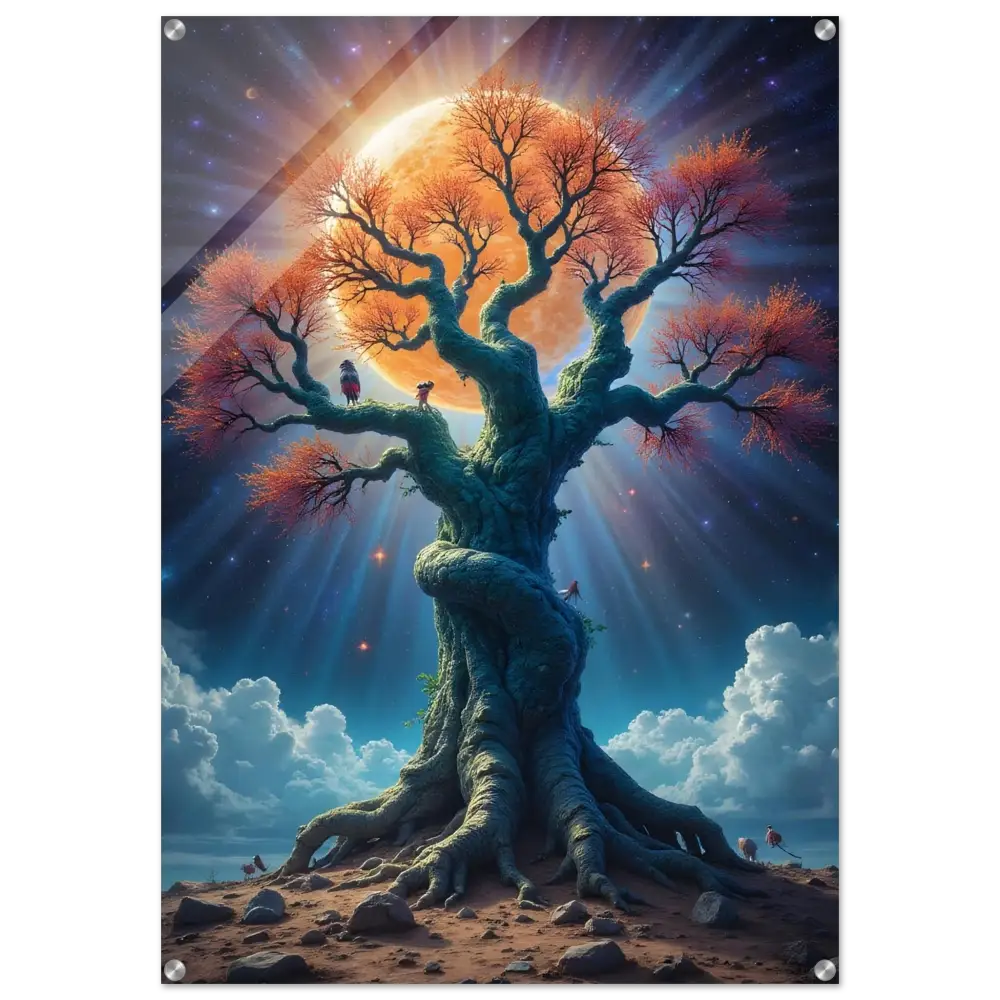 Vibrant orange foliage tree artwork with cosmic backdrop on PixiOnyx Gloss Finish Print