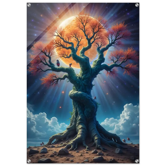 Vibrant orange foliage tree artwork with cosmic backdrop on PixiOnyx Gloss Finish Print