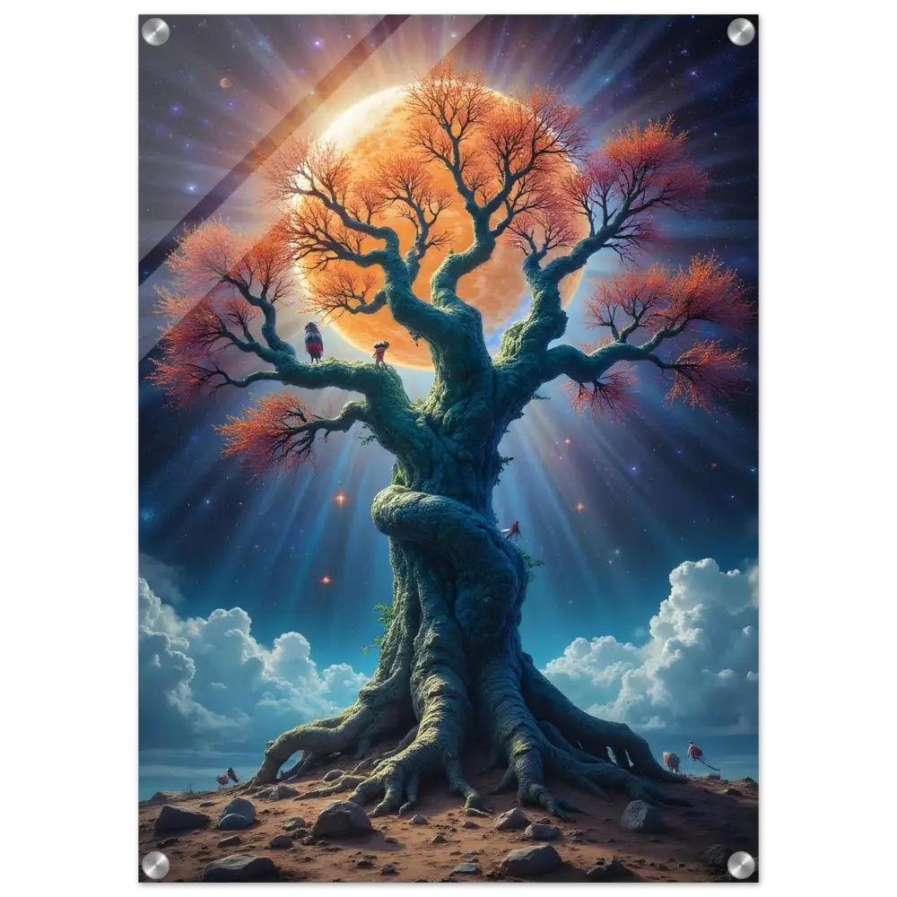 Radiant Tree of Life artwork on Acrylic Tree of Light Art Cosmic Roots PixiOnyx Gloss Print