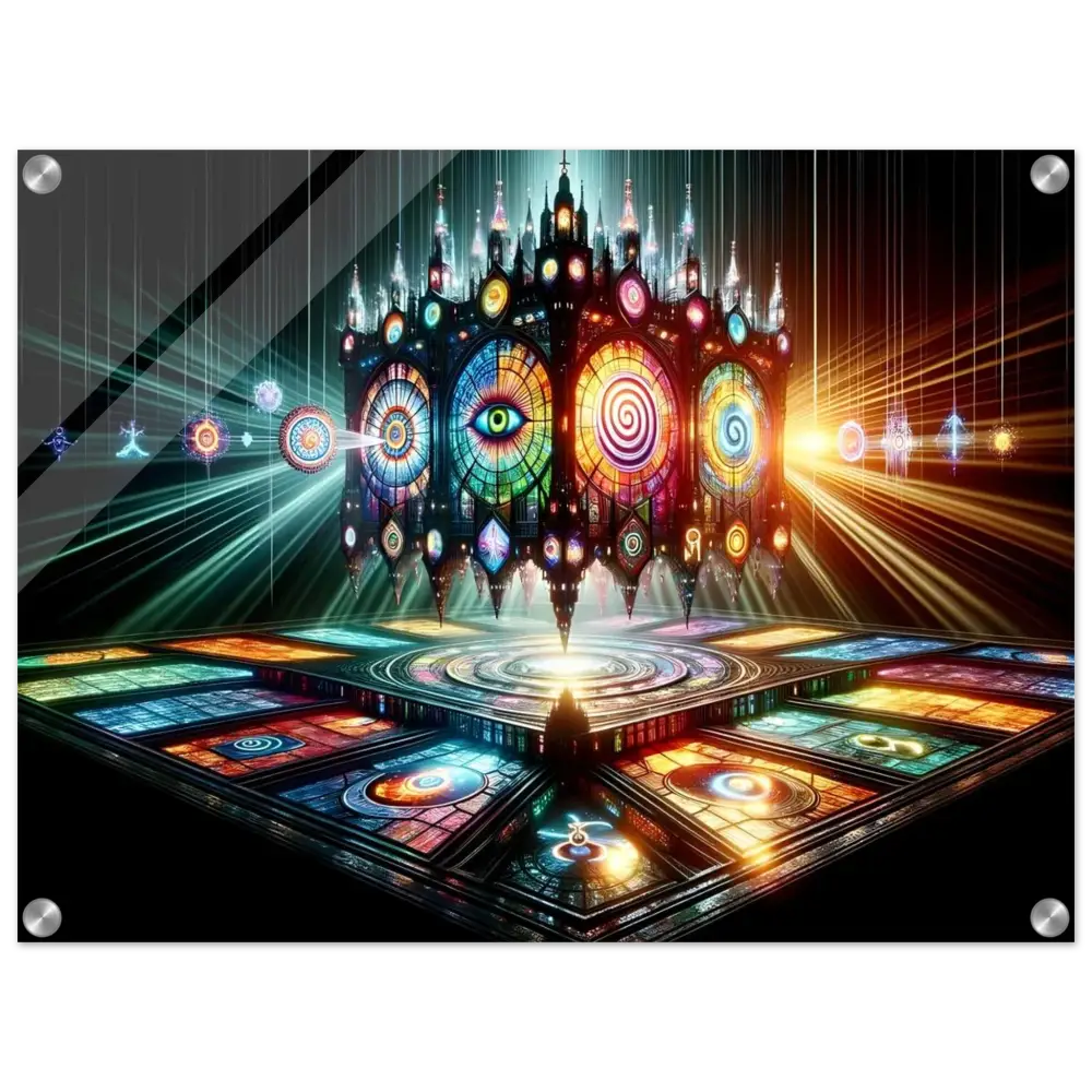 Ornate stained-glass cathedral cube from Acrylic Vision Temple PixiOnyx Crystal Light Panel