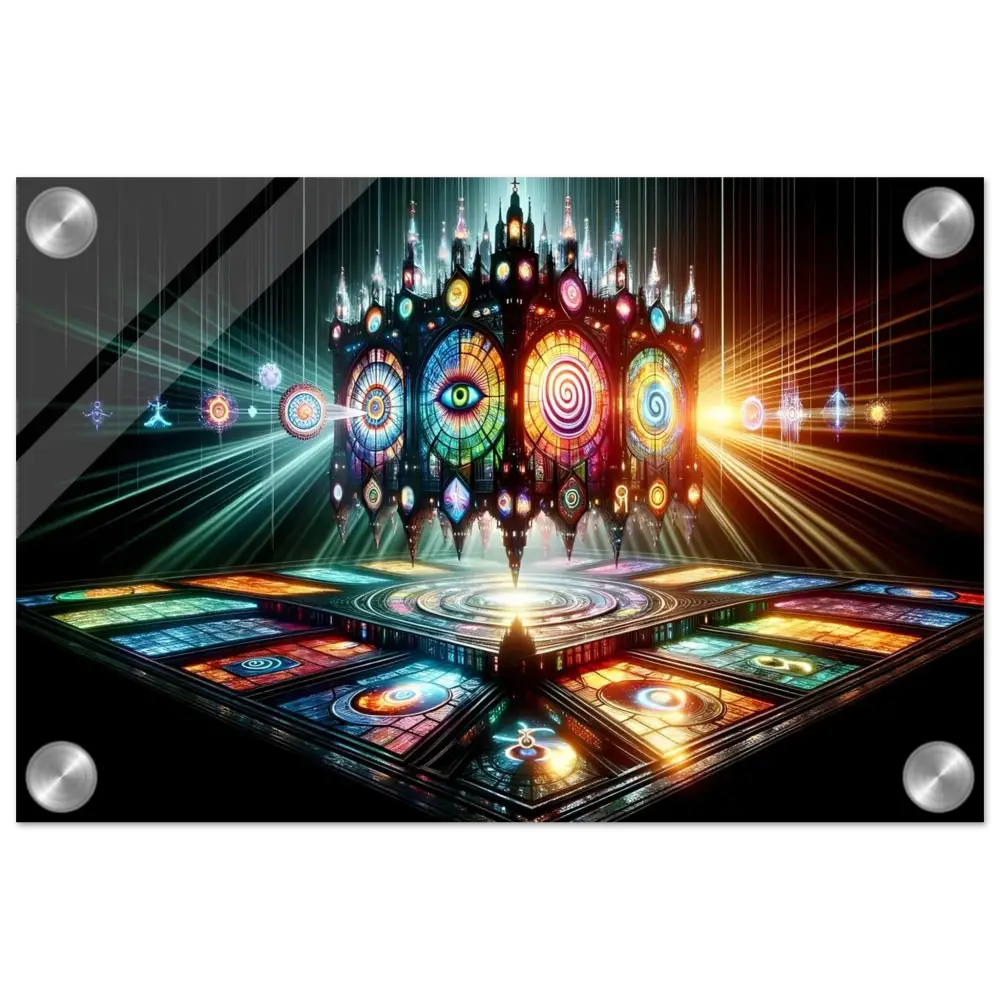Colorful ornate stained-glass structure in Acrylic Vision Temple Crystal Light Panel