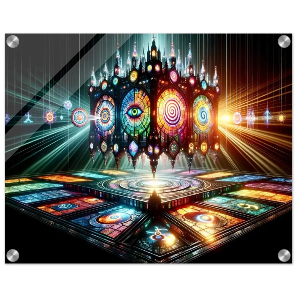 Ornate stained-glass cathedral structure displayed on Acrylic Vision Temple Crystal Light Panel