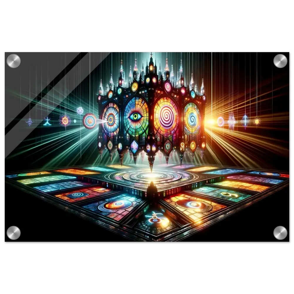 Colorful stained-glass cathedral embedded in Acrylic Vision Temple Crystal Light Panel