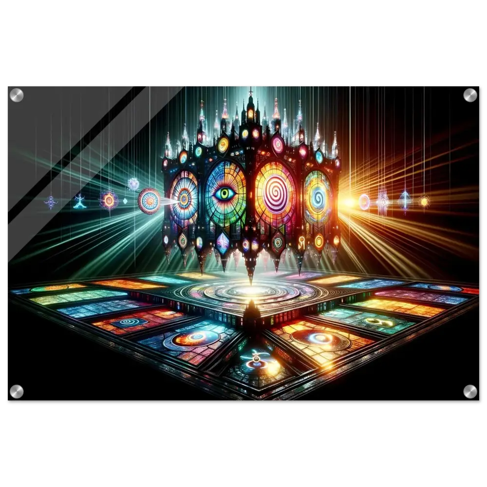 Colorful stained-glass cathedral acrylic light panel for spiritual decor and meditation