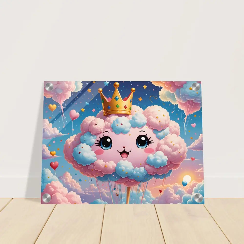 Cute cloud princess wall art featuring a kawaii queen for dreamy bedroom decor