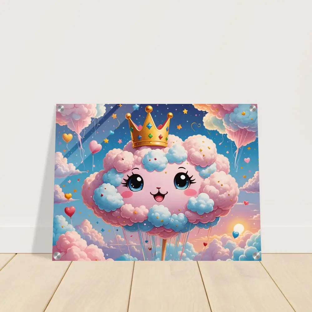 Cartoon cloud with a crown from Acrylic Wall Art Cotton Candy Majesty Kawaii Queen