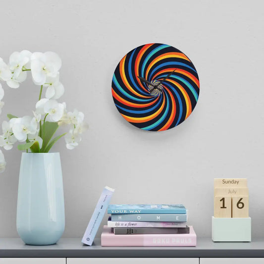 Colorful spiral wall clock from PixiOnyx Acrylic Wall Clock Spirograph Swirl collection