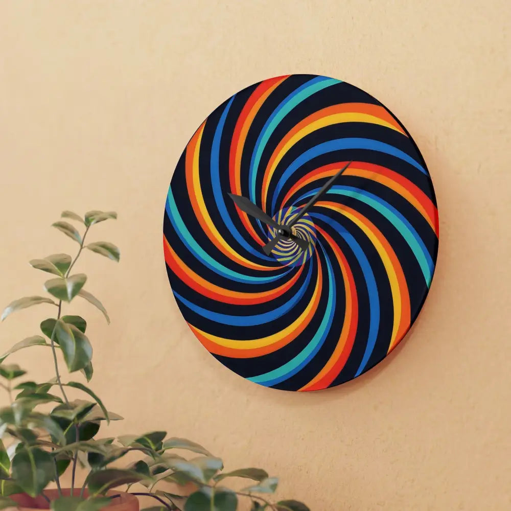 Colorful spiral wall clock from PixiOnyx Dynamic Decor featuring a Spirograph Swirl design