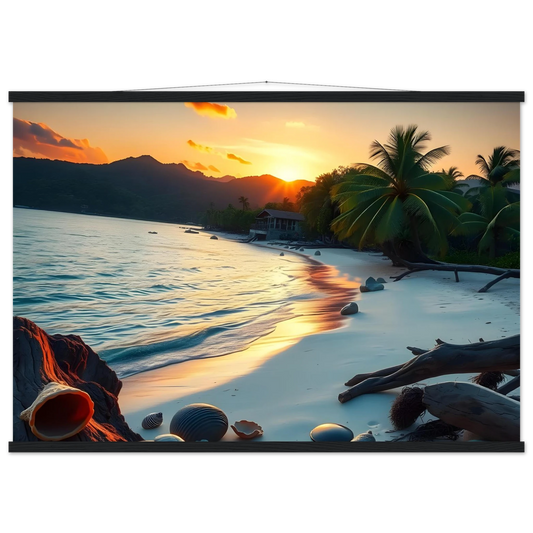 Beach scene projected on a wall from Tropical Beach Poster with Hanger Sunset Print