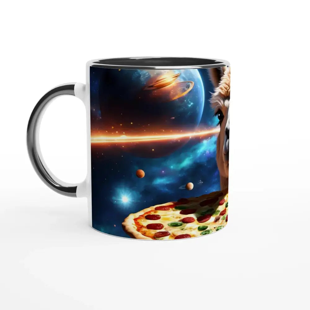Ceramic Alpaca Pizza Mug with space and pizza design, 11oz PixiOnyx Ceramic Cup