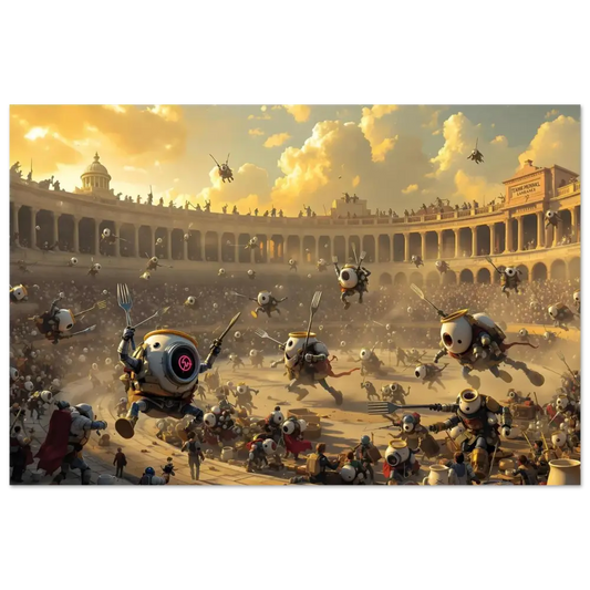 Robotic food fight featuring Breakfast Bots in the Aluminum Bot Arena PixiOnyx Print