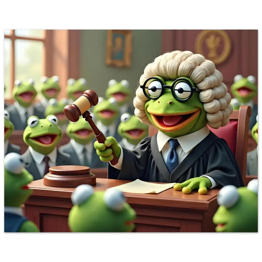 Kermit the Frog dressed as a judge in PixiOnyx Aluminum Frog Court Print