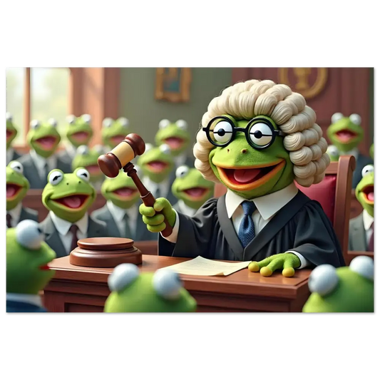 Kermit the Frog as a judge in the Aluminum Frog Court Print by PixiOnyx