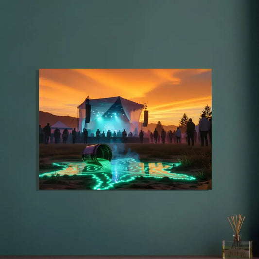 Framed Neon Spill Art scene with spilled neon paint on PixiOnyx Metal Print