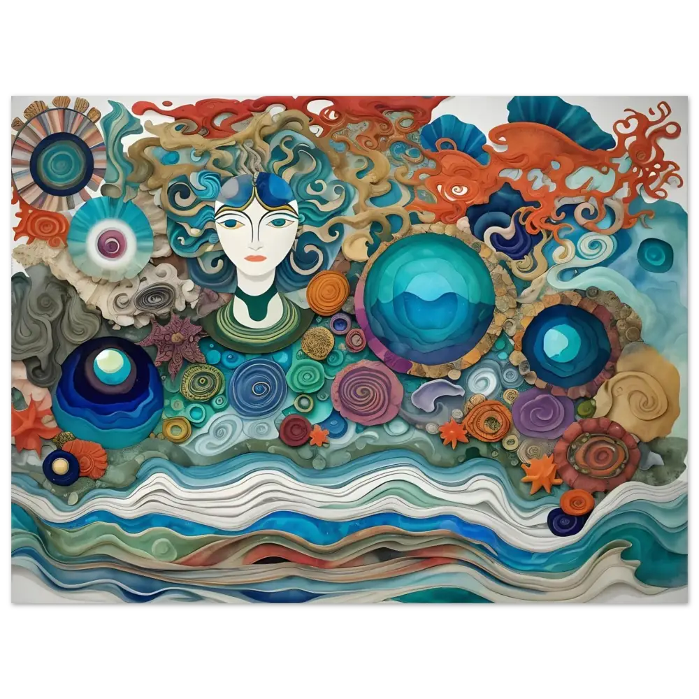 Whimsical ocean-themed paper art on Aluminum Print Abstract Ocean Reverie from PixiOnyx