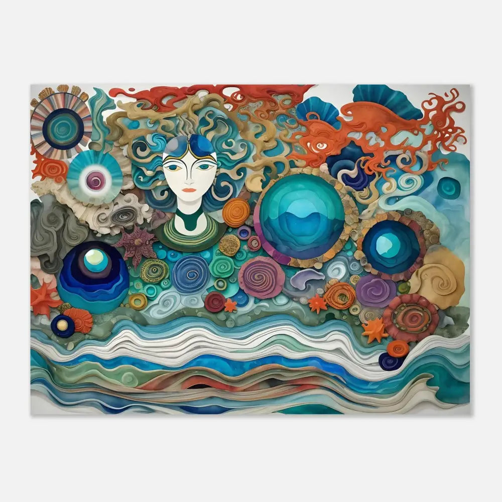 Whimsical ocean-themed artwork on Aluminum Print Abstract Ocean Reverie by PixiOnyx