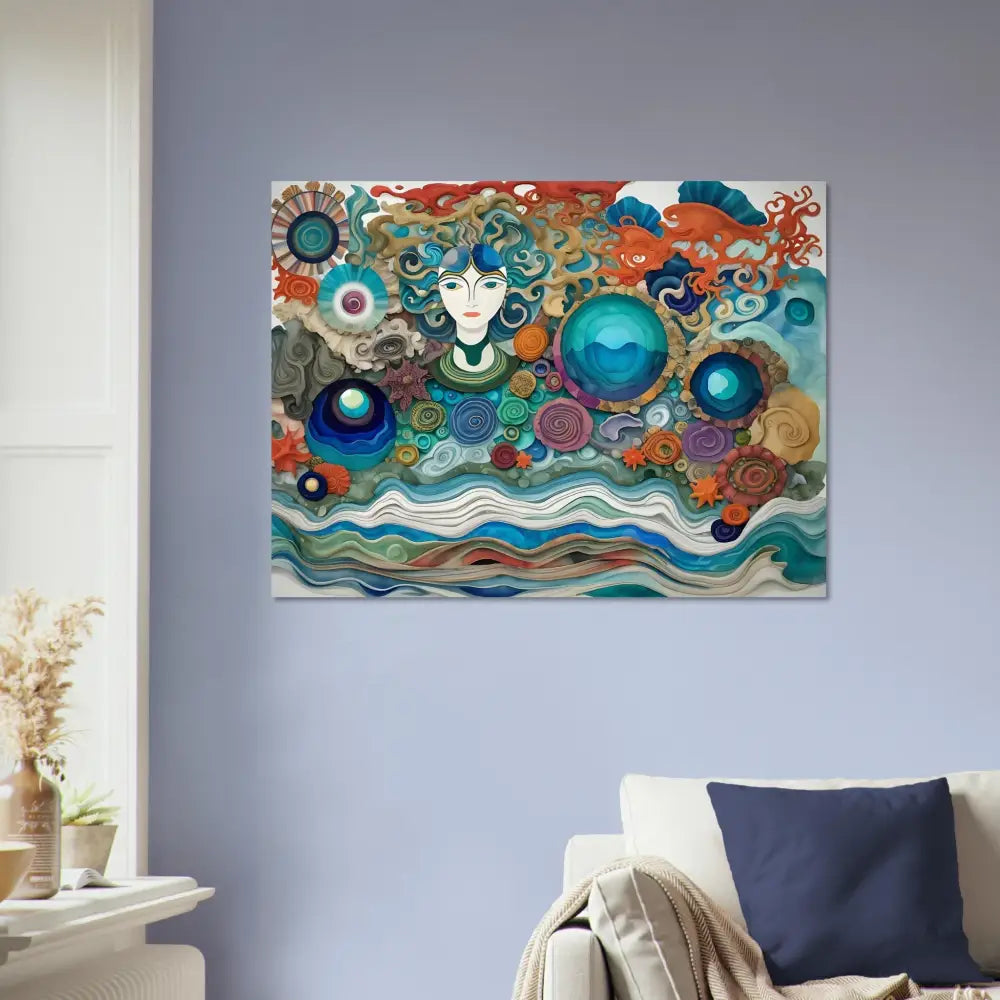 Colorful abstract artwork aluminum print titled Abstract Ocean Reverie by PixiOnyx Dreamscape