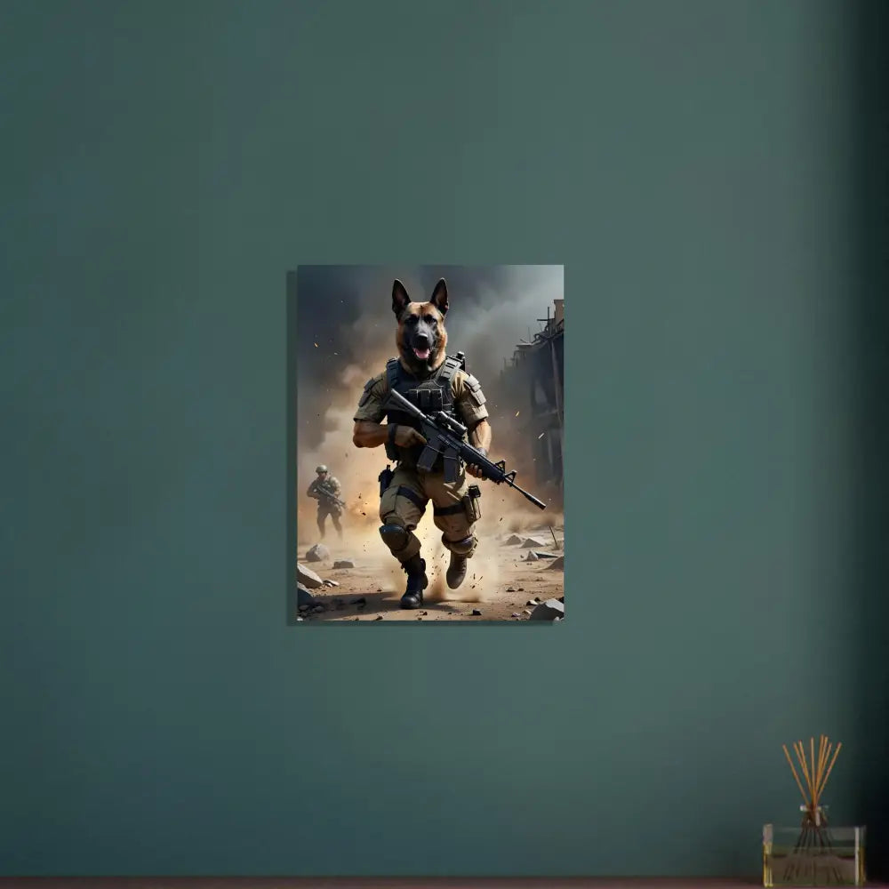 Dog soldier canvas print displayed on Aluminum Print – Battlehound Vanguard PixiOnyx Tactical Alloy