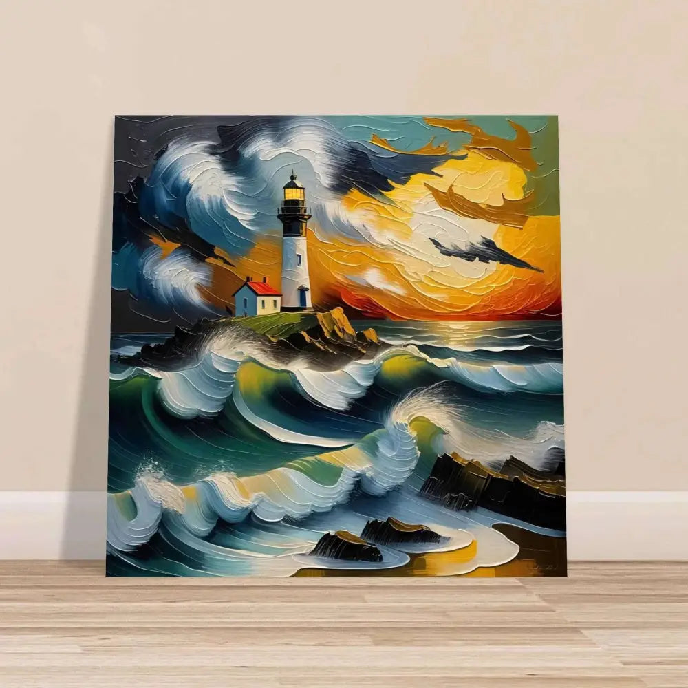 Vibrant impressionistic lighthouse epic seascape forged on PixiOnyx Shimmering Metal