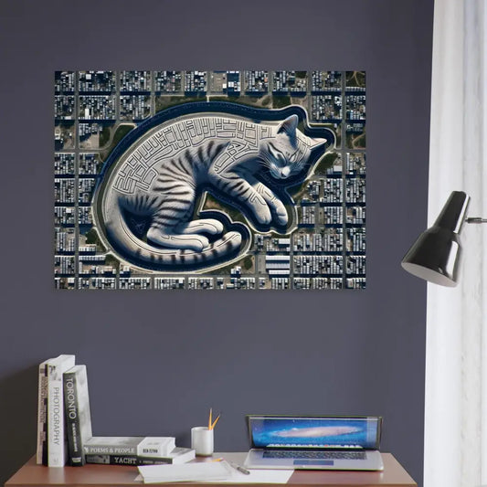 Cat-shaped maze city artwork aluminum print from PixiOnyx Metallic Series Citynap Overlook