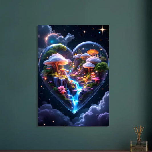 Heart-shaped fantasy landscape on Aluminum Print Cosmic Heart PixiOnyx Apex Lightcore Edition