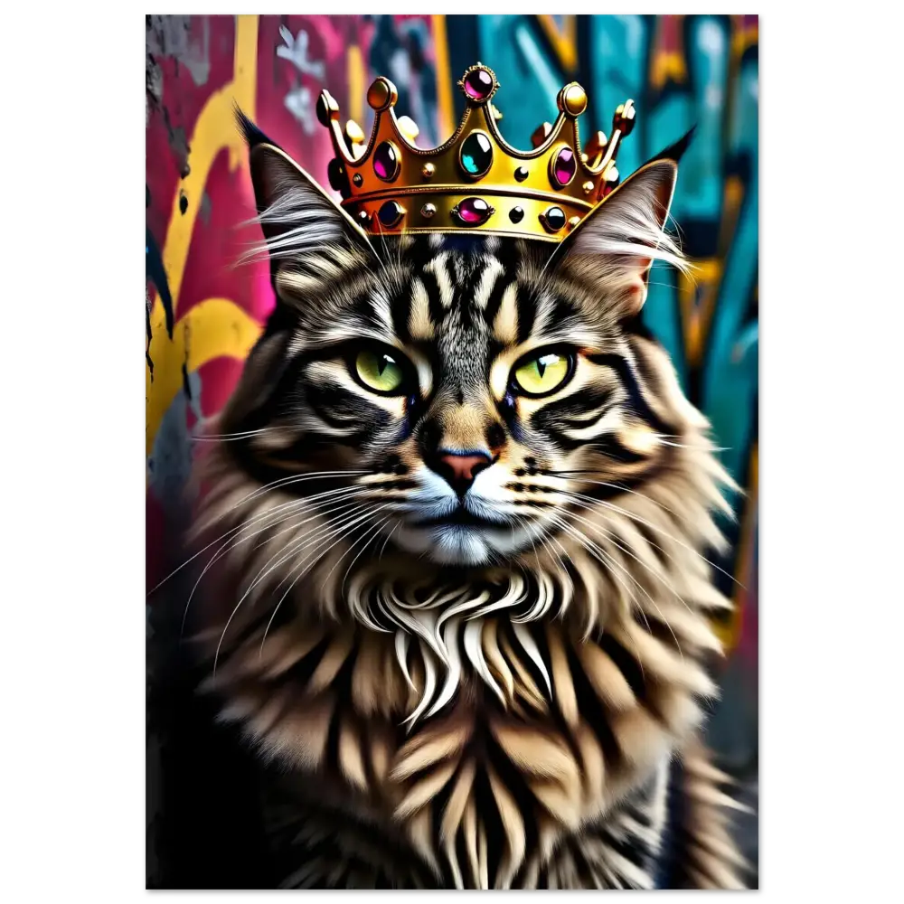 Regal cat wearing a jeweled crown on Aluminum Print Crown Meowjesty PixiOnyx Metallic Urban Feline