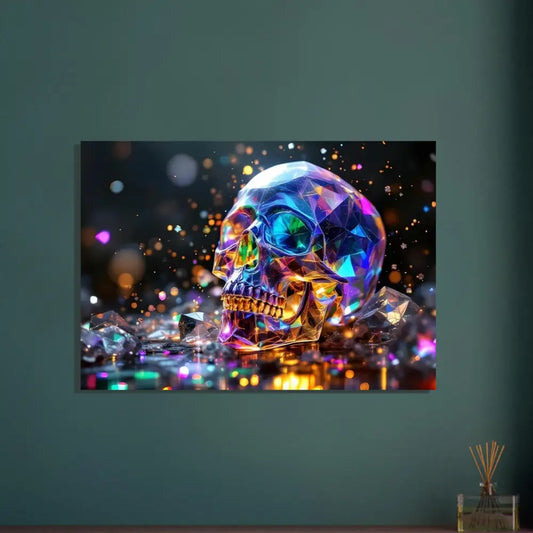 Prismatic crystal skull artwork on Aluminum Print from PixiOnyx Apex Shine Series