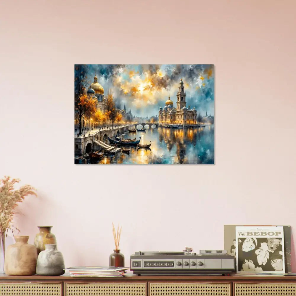 Aluminum Print PixiOnyx Chromatic Brilliance depicting a radiant riverside fantasy at dusk