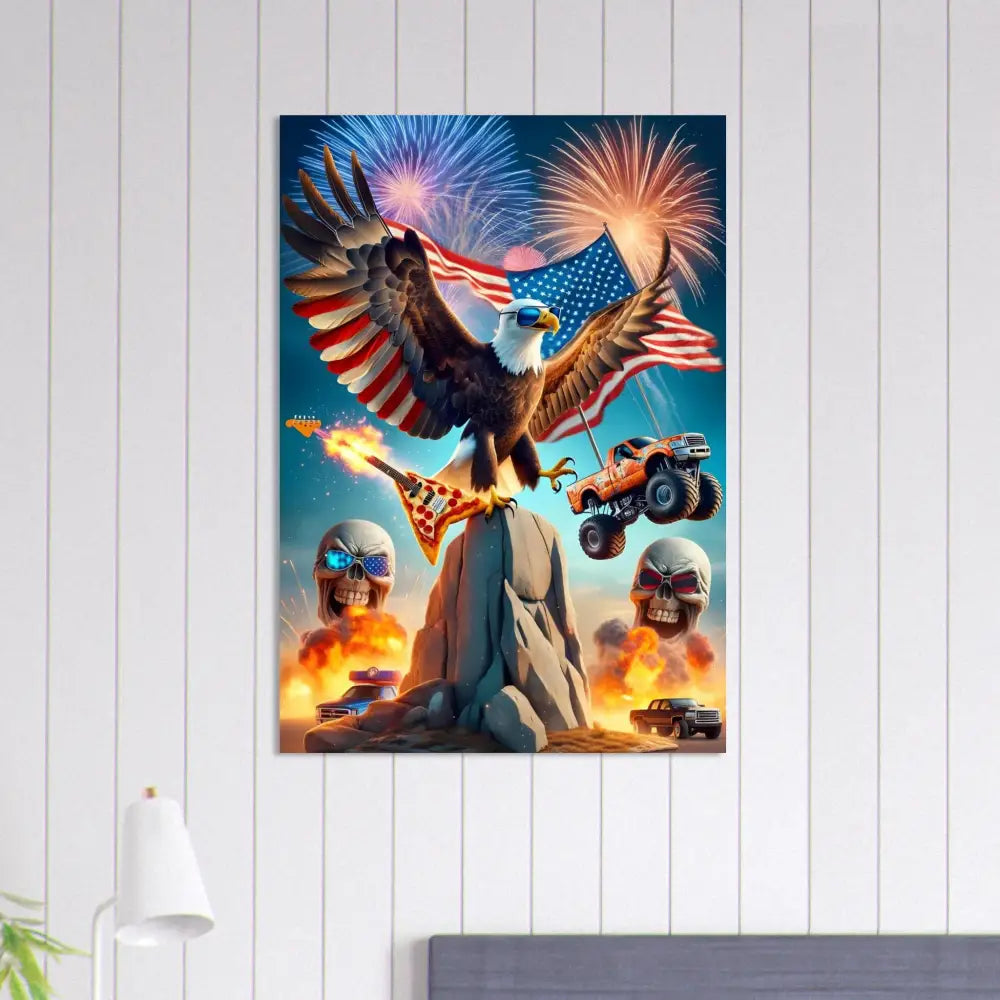 Patriotic eagle rock poster on Aluminum Print Freedom Shreds Eternal PixiOnyx Metallic Series