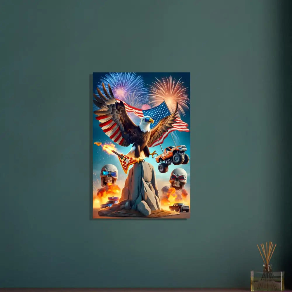 Patriotic eagle rock poster aluminum print in PixiOnyx Metallic Series