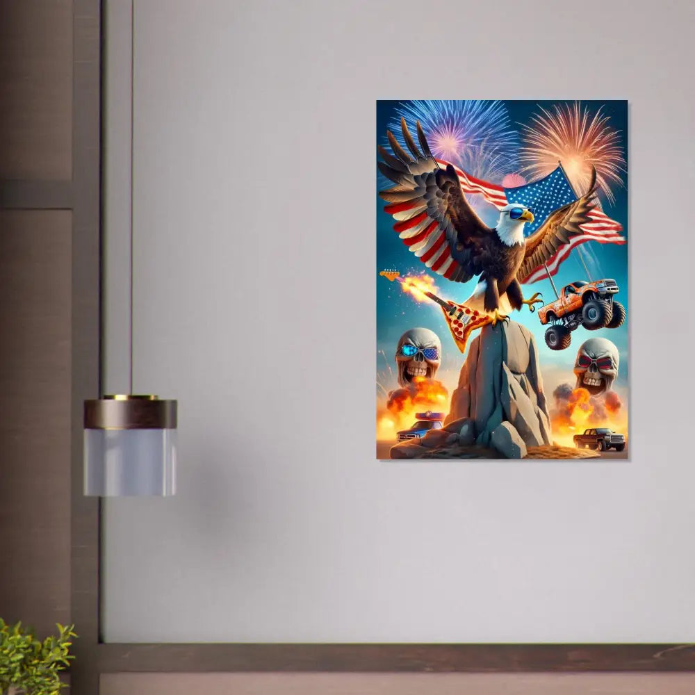 Patriotic eagle poster on Aluminum Print Freedom Shreds Eternal PixiOnyx Metallic Series