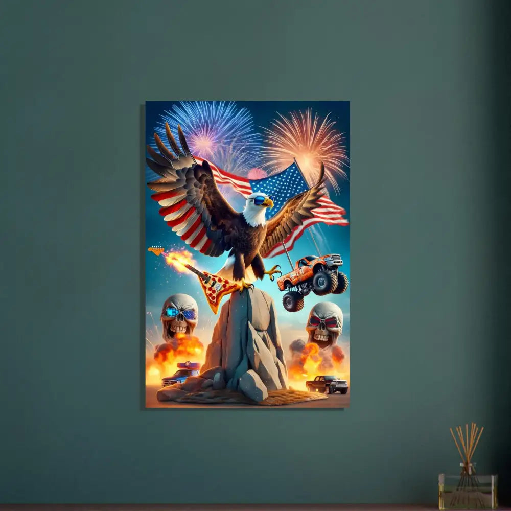 Patriotic eagle rock poster on Aluminum Print from PixiOnyx Metallic Series